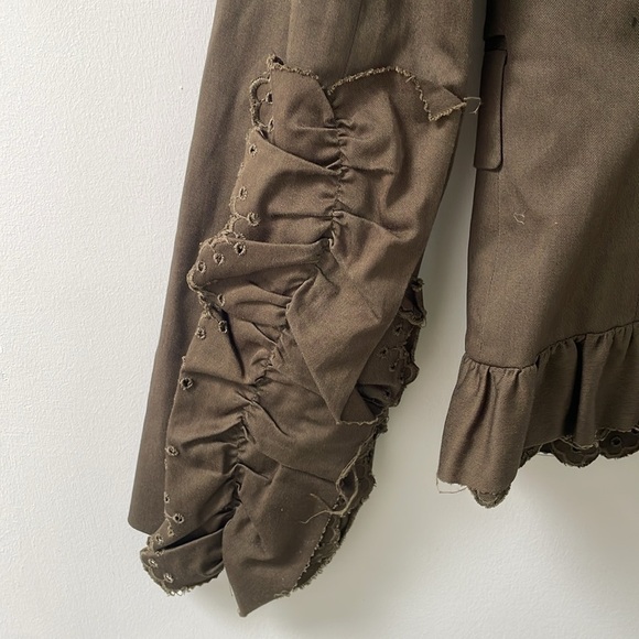 RED VALENTINO womens blazer jacket 2 olive green flared ruffle hem safari - Picture 4 of 14